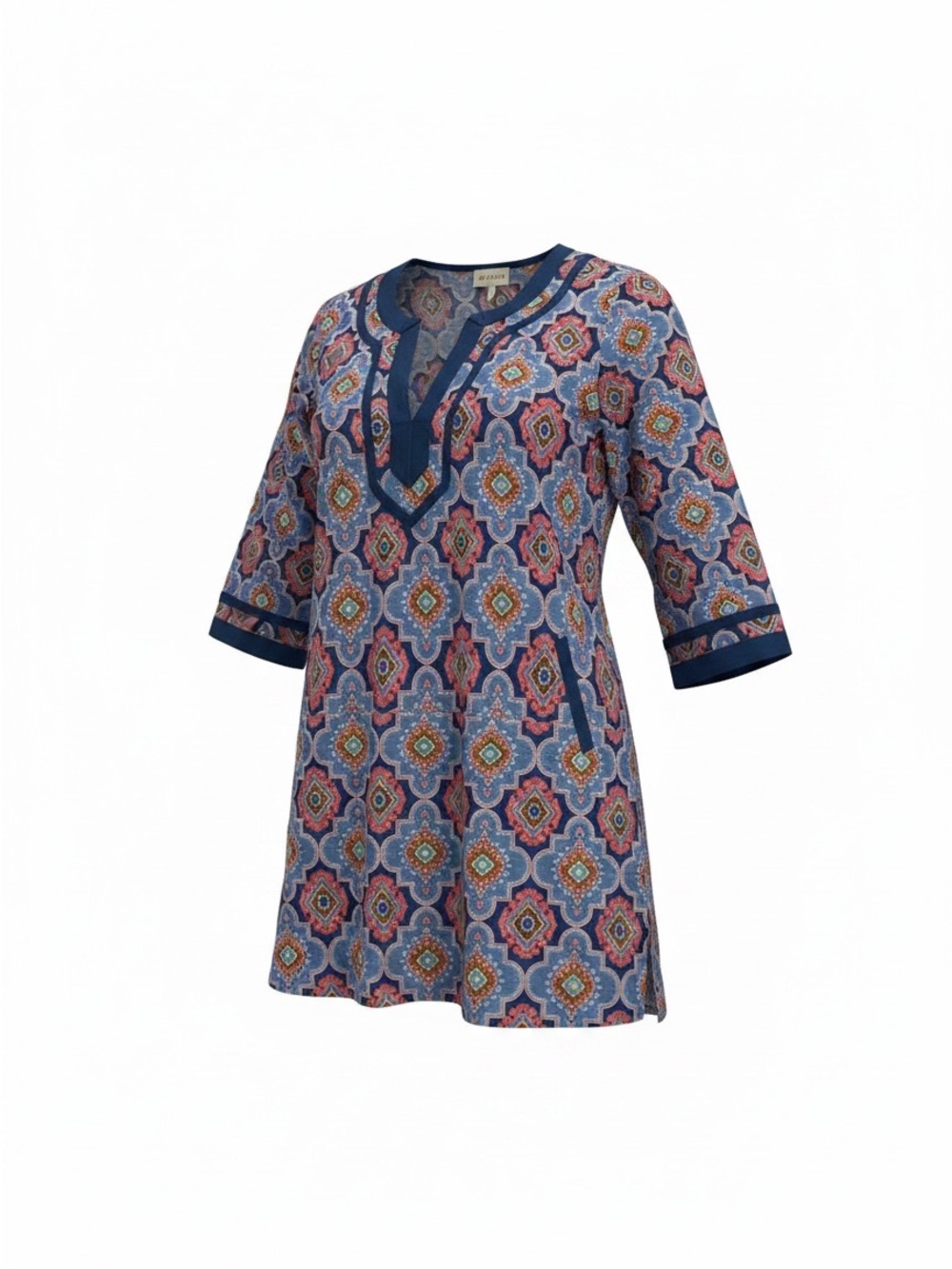 Printed Tunic Dress in Blue and Multicolor